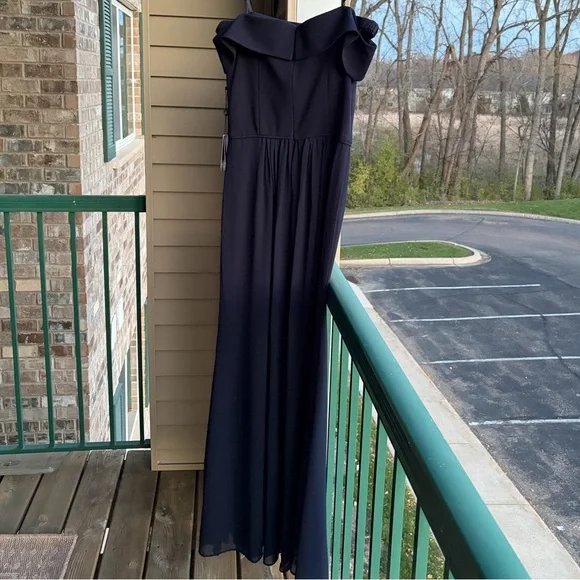 🆕 Adrianna Papell Midnight Crepe Chiffon Gown Elegant Formal Maxi Dress Size 8 - Picture 5 of 16